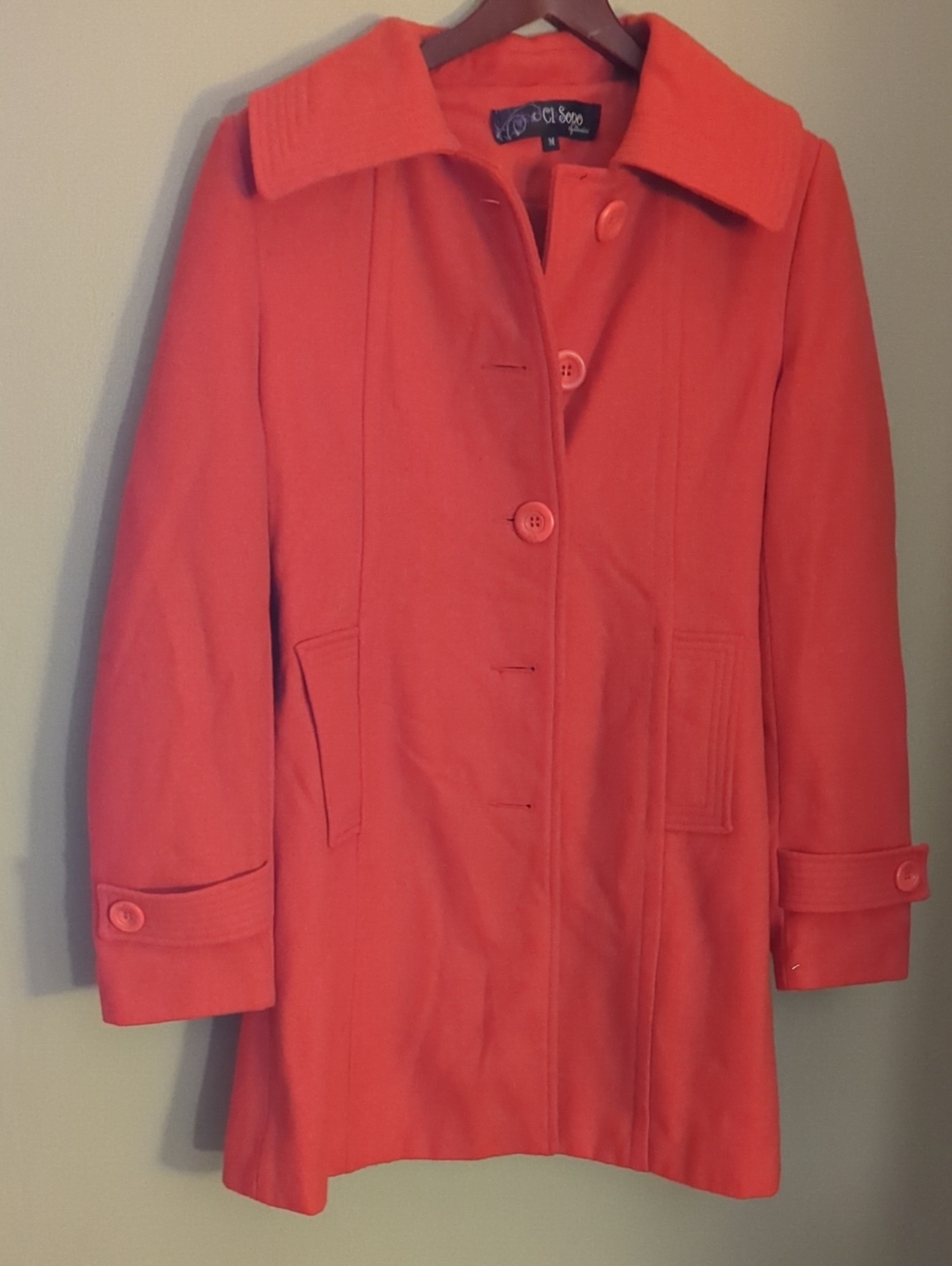 Ci Sono Coral-Orange Single-Breasted Pea Coat